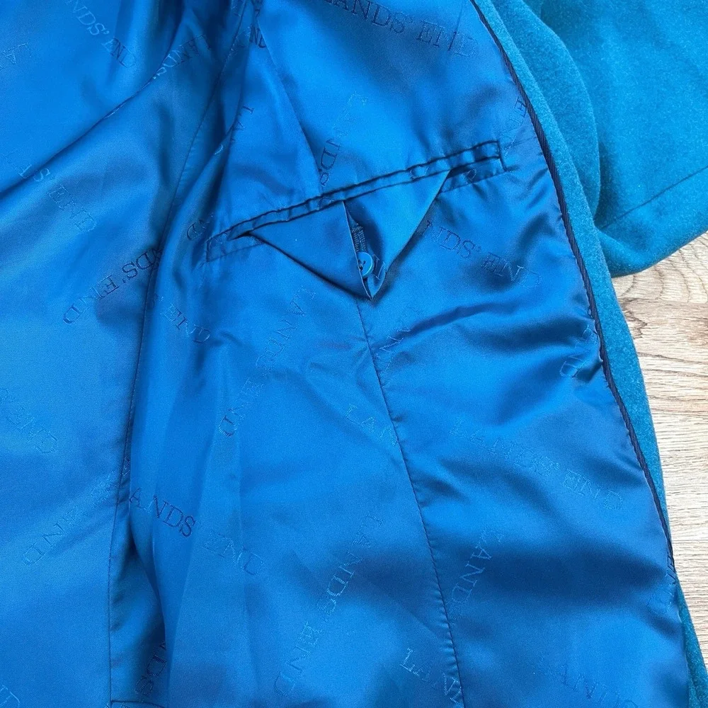 Lands' End Wool Blend Pea Coat Turquoise Women's‎ Size 14P